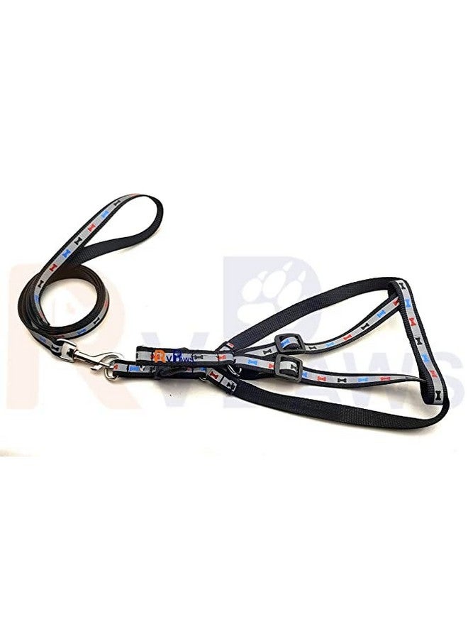 طقم حزام عاكس مطبوع من النايلون الناعم ومقود بإبزيم قابل للتعديل مع حلقة معدنية على شكل حرف D للكلاب الصغيرة والجراء والقطط والقطط الصغيرة - 15 مم (أسود) - Image 3