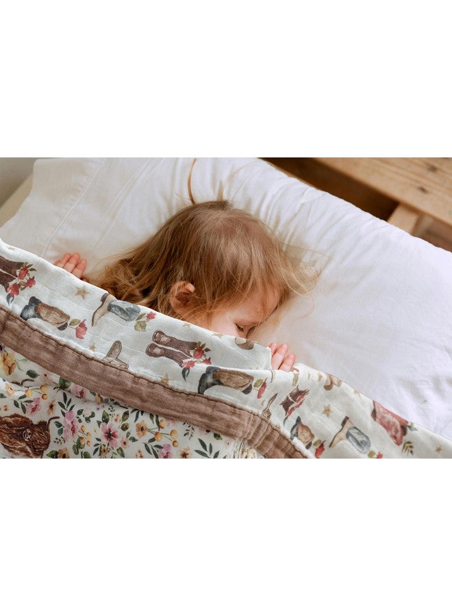 Little Jump Little Jump Cowgirl Floral & Highlandcow Muslin Blanket Baby Quilt - Silky Soft and Breathable Crib Blanket for Daycare - Large 47" x 47" - 2 Layers Toddler Summer Blankets for Girls (Cow Girl)  - Image 2
