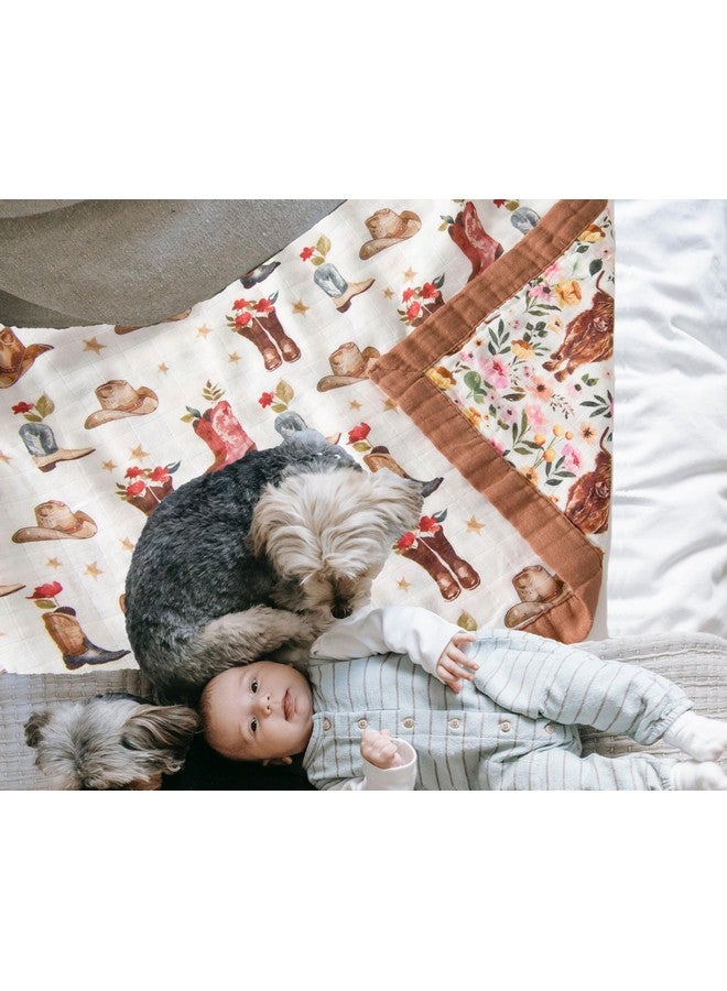 Little Jump Little Jump Cowgirl Floral & Highlandcow Muslin Blanket Baby Quilt - Silky Soft and Breathable Crib Blanket for Daycare - Large 47" x 47" - 2 Layers Toddler Summer Blankets for Girls (Cow Girl)  - Image 4