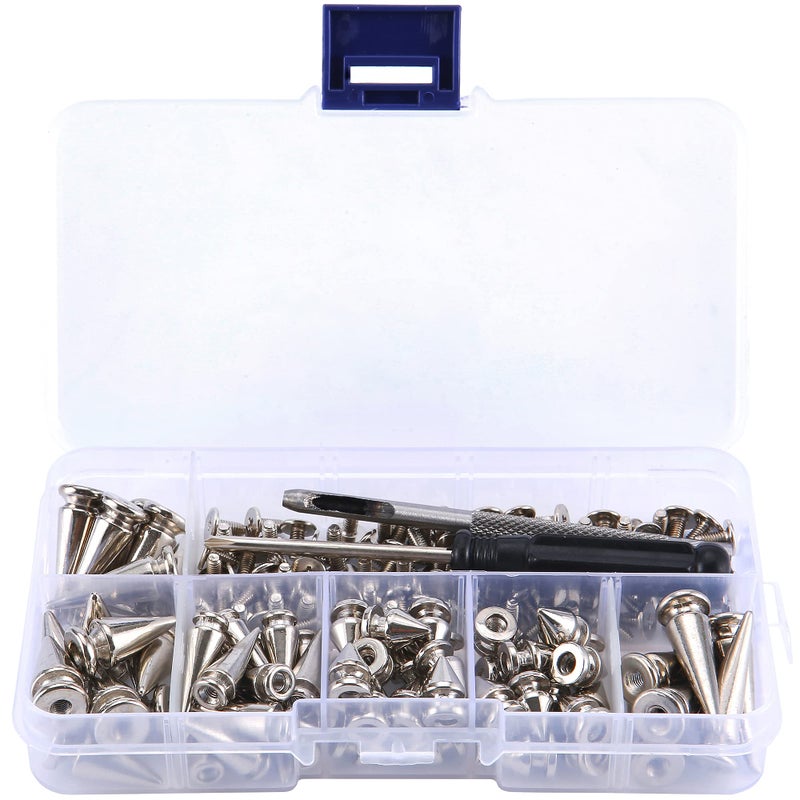 YORANYO 70 Sets Mixed Shape Spikes and Studs Assorted Sizes for Clothing - Silver Color Screw Back Bullet Tree Rivet for Leather Craft, Shoes, Belts, Bags, Dog Collars - Image 5