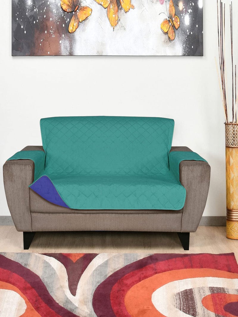 Home @home by Nilkamal 2 Seater Reversible Sofa Cover 179 cm x 223 cm, Indigo & Sea Green, Standard - Image 1