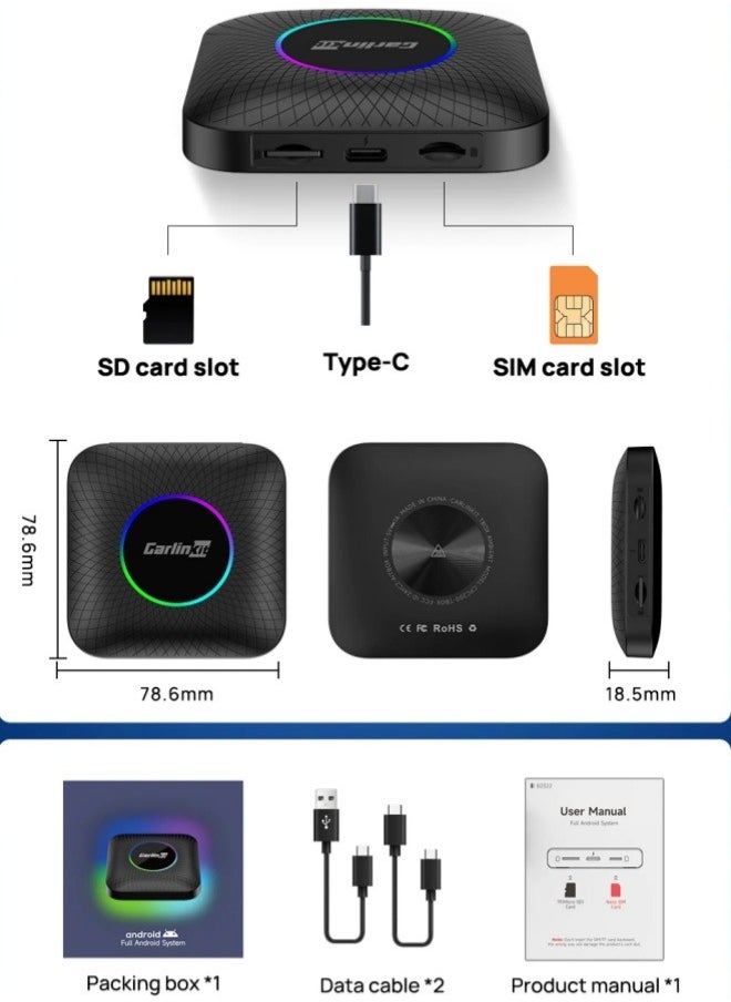 Carlinkit - 4G+64GB CarlinKit CarPlay Ai TV Box LED Plus Android13 QCM 6225 8-Core Wireless CarPlay Android Auto For Wired CarPlay 4GLTE - Image 1
