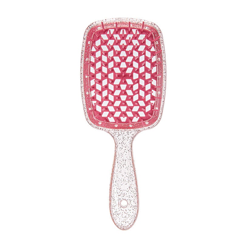Cross-border hot sale mesh hollow comb hair comb dry and wet dual-purpose honeycomb hole scalp massage fluffy styling hair comb Flash pink