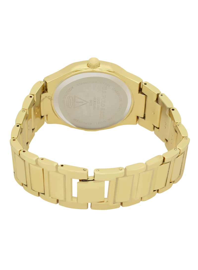 يو اس بولو اسن طقم ساعة كوارتز أنالوج مطلية بالذهب مع سوار للنساء - Image 4