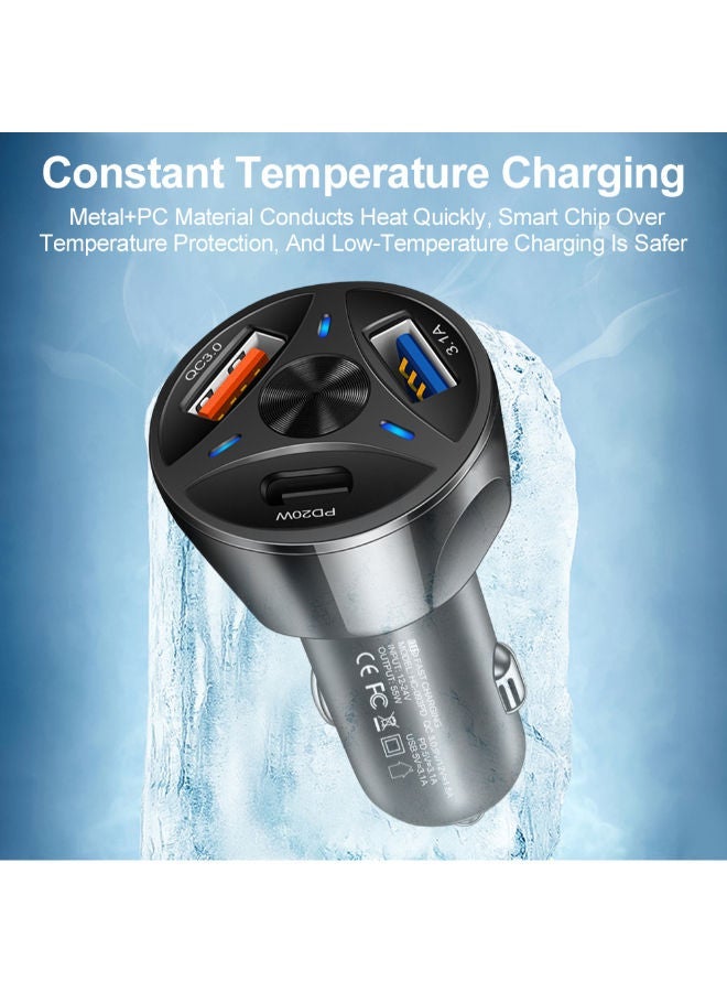 شوبي شاحن سيارة PD نوع-C 3 في 1 شحن فائق السرعة & محطة شاحن سيارة USB 2 منافذ QC3.0 لأجهزة اللابتوب والهواتف - Image 1