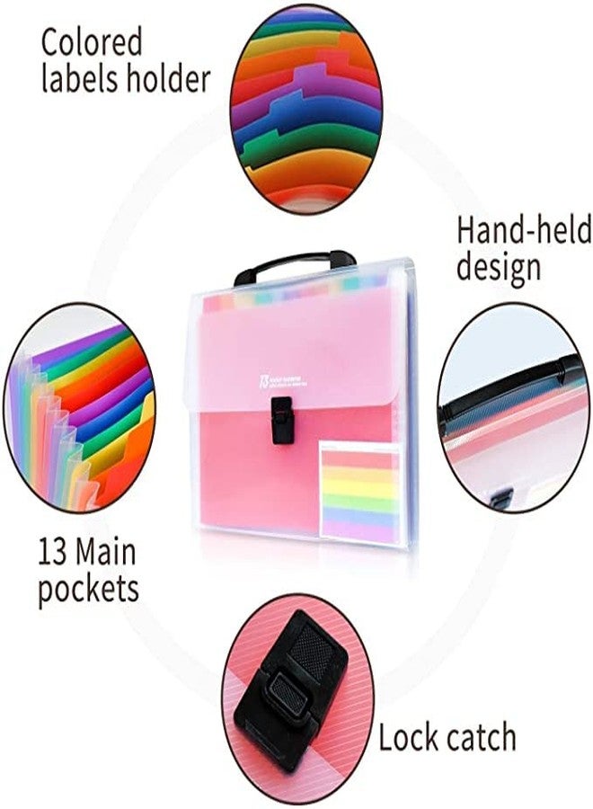 EKANTIK Rainbow File Folder 13 Pocket Portable Expanding Folders Document Organizer with Dividers/Pockets A4 Files for Business, Index Handle, Office, Study. (Pack of 1) - Image 3