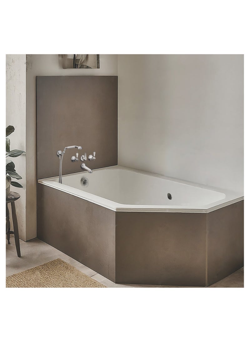GS GS Rubinetterie Concealed Bath Shower Mixer With Spout Diverter 2 Lever Handles Adjustable Wall Bracket Brass Shower Head 150 Cm Flex Hose White Gold - 1708G - Image 2