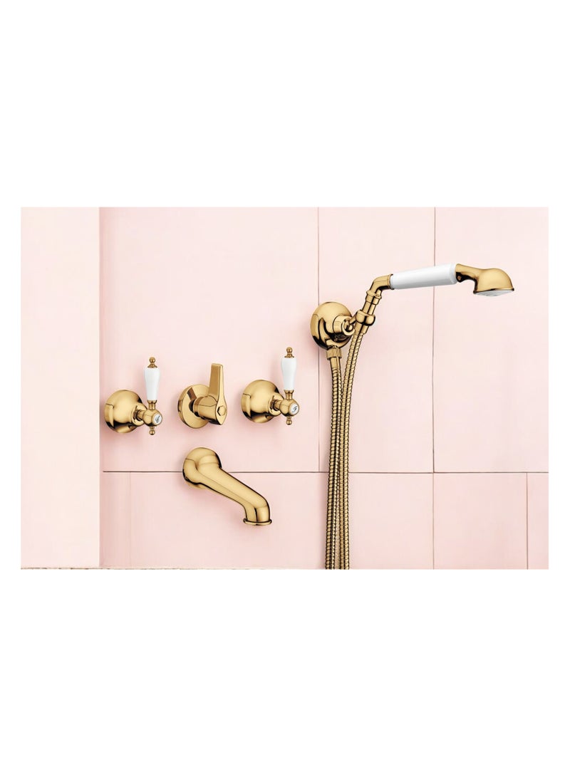 GS GS Rubinetterie Concealed Bath Shower Mixer With Spout Diverter 2 Lever Handles Adjustable Wall Bracket Brass Shower Head 150 Cm Flex Hose White Gold - 1708G - Image 3