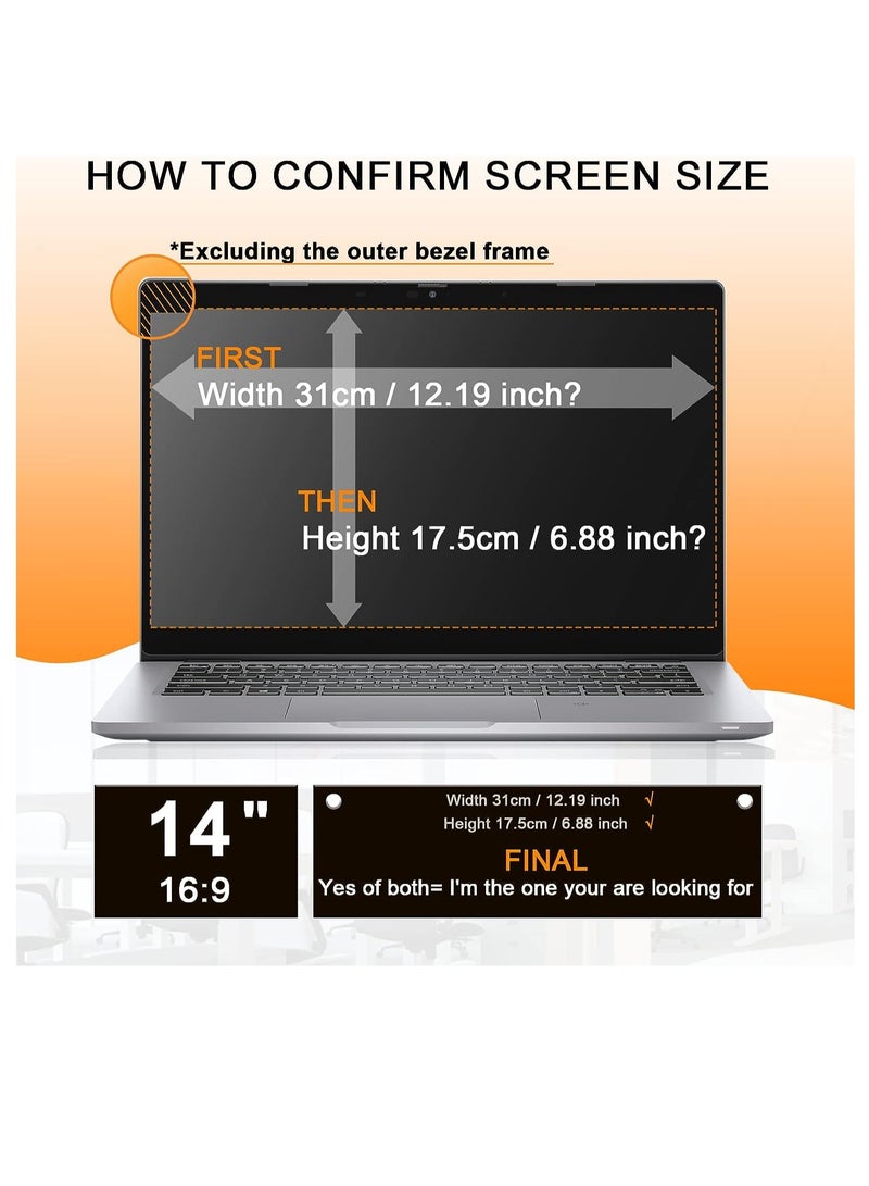 14 Inch Laptop Privacy Screen Compatible with HP Envy/Dell/Asus/Acer/Samsung/Lenovo,Eye Protection Anti Blue Light Glare Privacy Filter for All 14" with 16:9 Aspect Ratio Laptop Privacy Guardian  - Image 3