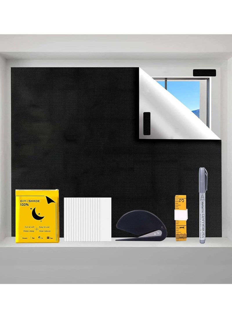 YIM-VIBEHAUS Portable Blackout Curtains, DIY Blackout Blinds with Cutter Knife, No Drill, 100% Black Out Curtain, Blackout Shades for Bedroom, Travel, Baby Nursery, Office (145*300 cm)  - Image 1