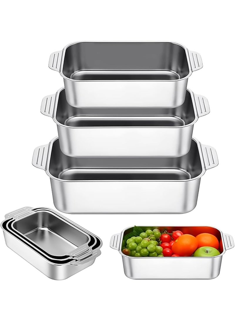 Soofam Roaster Pan, 3 Pack Turkey Roaster Deep Broiling Pan, Non-toxic & Heavy Baking Dishes for Oven, Stainless Steel Rectangular Bakeware Sets with Handles for Baking, Cake - Image 1