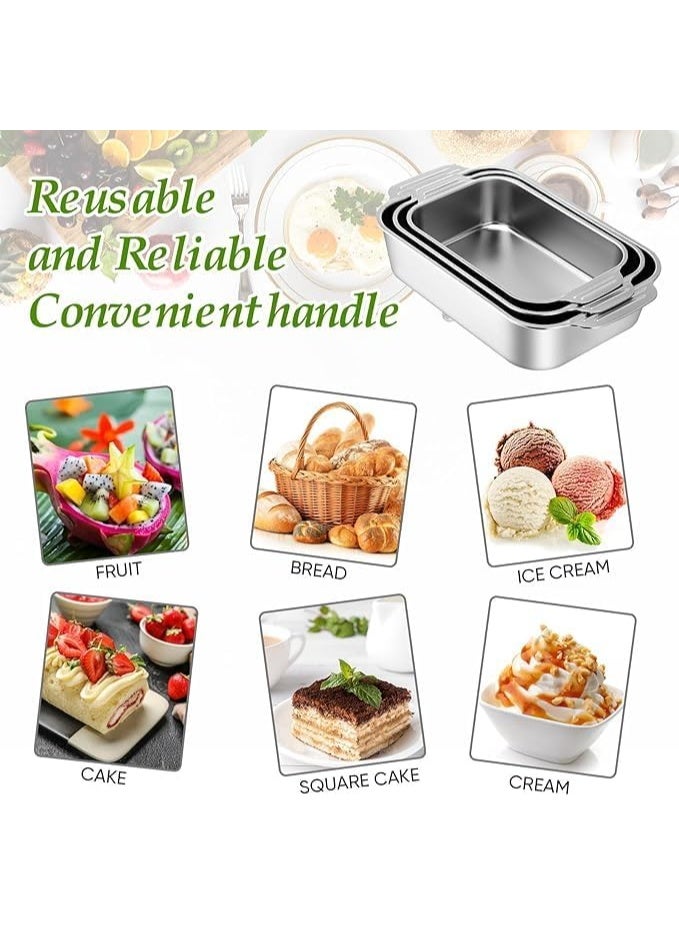 Soofam Roaster Pan, 3 Pack Turkey Roaster Deep Broiling Pan, Non-toxic & Heavy Baking Dishes for Oven, Stainless Steel Rectangular Bakeware Sets with Handles for Baking, Cake - Image 4