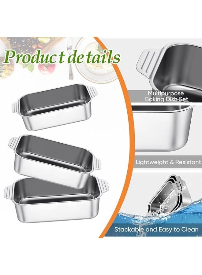 Soofam Roaster Pan, 3 Pack Turkey Roaster Deep Broiling Pan, Non-toxic & Heavy Baking Dishes for Oven, Stainless Steel Rectangular Bakeware Sets with Handles for Baking, Cake - Image 2