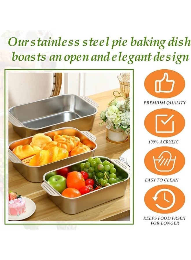 Soofam Roaster Pan, 3 Pack Turkey Roaster Deep Broiling Pan, Non-toxic & Heavy Baking Dishes for Oven, Stainless Steel Rectangular Bakeware Sets with Handles for Baking, Cake - Image 3