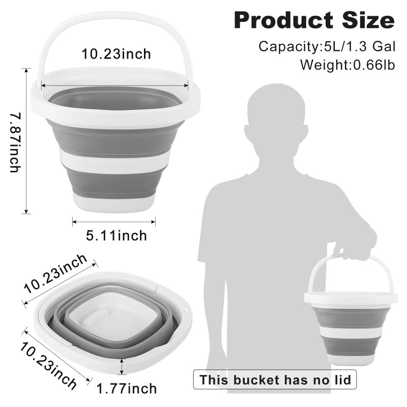 BIDFUL Collapsible Bucket 5L, Foldable Mop Bucket Car Wash Buckets with Handle for Cleaning Supplies, Portable Sink Wash Basin Storage Bin Ice Tub for Fishing Beach Outdoor Camping Kitchen RV Accessories - Image 2