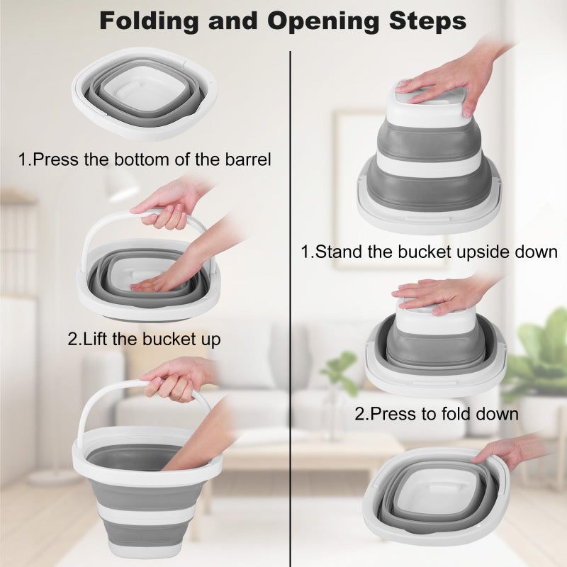 BIDFUL Collapsible Bucket 5L, Foldable Mop Bucket Car Wash Buckets with Handle for Cleaning Supplies, Portable Sink Wash Basin Storage Bin Ice Tub for Fishing Beach Outdoor Camping Kitchen RV Accessories - Image 3