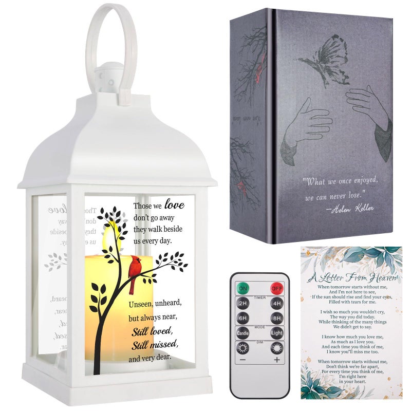 Memorial Lantern with Card  Sympathy Gift for Loss of MomDadLoved One Bereavement Keepsake with Flickering Flame Memory Lamp for Funeral Remembrance or Celebration White