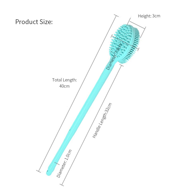 Bath Scrubber: Blue Double-sided Silicone Shower Massage - Ergonomic Longer Handle for Easy Back & Lower Leg Reach, Hanging Hole Design for Space-saving Storage for Dry Sensitive Acne Skin - Image 5