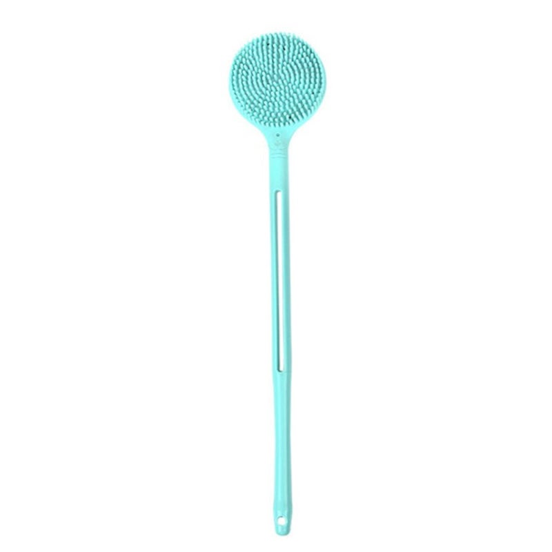 Bath Scrubber: Blue Double-sided Silicone Shower Massage - Ergonomic Longer Handle for Easy Back & Lower Leg Reach, Hanging Hole Design for Space-saving Storage for Dry Sensitive Acne Skin - Image 1