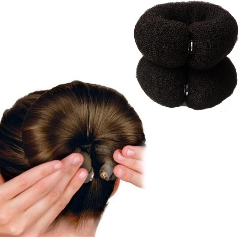 2 Pcs Magic Bun Maker Hair Styling Styler Hair Donut Ring Styler Hair Bun Maker Twist Ring Former Shaper Sponge Doughnut Donut Bun Shaper Hair CurlerBlack