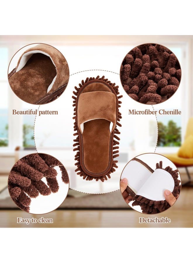 Jecery 4-Pair Washable Microfiber Mop Slippers - Detachable Dusting Shoes for Floor Cleaning, Office & Home Use - Suitable for Women & Men(Brown, Beige,M Size) - Image 4