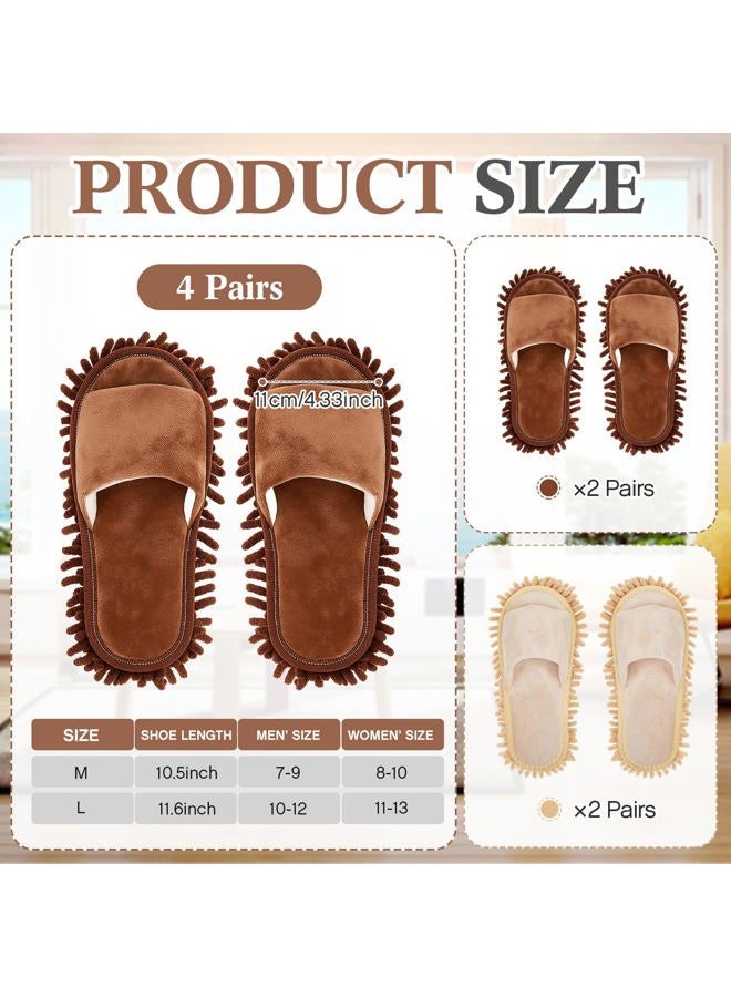 Jecery 4-Pair Washable Microfiber Mop Slippers - Detachable Dusting Shoes for Floor Cleaning, Office & Home Use - Suitable for Women & Men(Brown, Beige,M Size) - Image 3