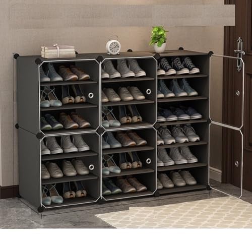 KEEKOS Shoe Rack Plastic,Portable with Dustproof Door, Multi-Purpose Plastic for Home Foldable Portable Shelves Chappal, Slipper, Heels, Boots,Stand (Grey, 18-Shelf-6-Door) - Image 1