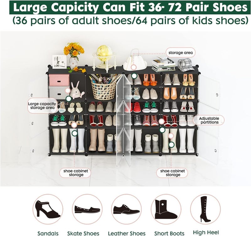 KEEKOS Shoe Rack Plastic,Portable with Dustproof Door, Multi-Purpose Plastic for Home Foldable Portable Shelves Chappal, Slipper, Heels, Boots,Stand (Grey, 18-Shelf-6-Door) - Image 4