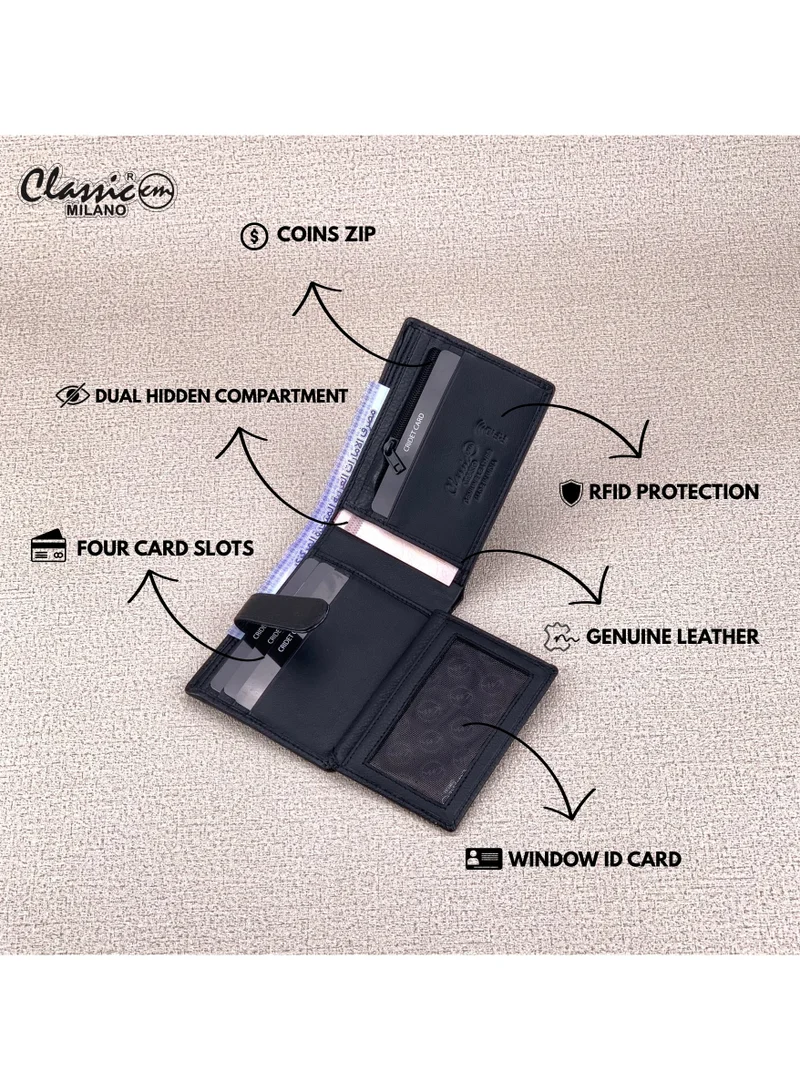 Classic Milano Black (CNH-7) Classic Milano Genuine Leather Wallet for Men – Slim Bifold Men’s Wallet with RFID Blocking, Multiple Card Slots – Stylish Mens Purse Wallets Gift for Husband, Father for Men | Best Price UAE