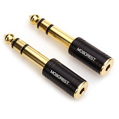 MOBOREST 3.5mm to 1/4" Adapter - Authentic Genuine Universal 6.35mm Pure Copper Adapter Jack - 3.5mm (1/8 Inch) Female to 6.35mm (1/4 Inch) Male Headphone Adapter, Black Fashion 2-Pack - Image 1