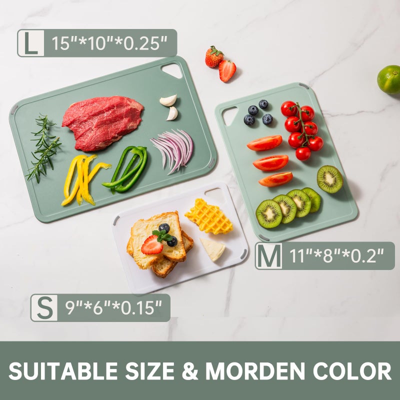 THETCHRY Plastic Cutting Board Set of 3-Cutting Boards for Kitchen BPA Free, Large-Small Chopping Boards Non-Slip for Cooking Camping Dishwasher Safe, Reversible, with Grip Handle, 15"Ã—10"Ã—0.6" Green - Image 4