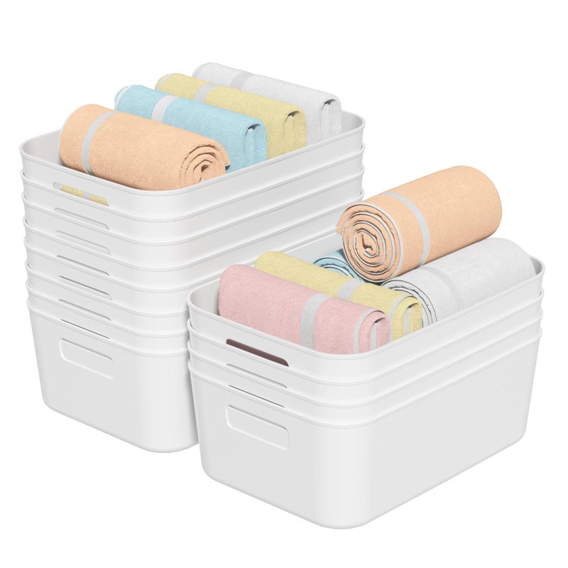 Quickquick 12 Packs Plastic Pantry Organizing Bins, Small Open Storage Bin, White - Image 1