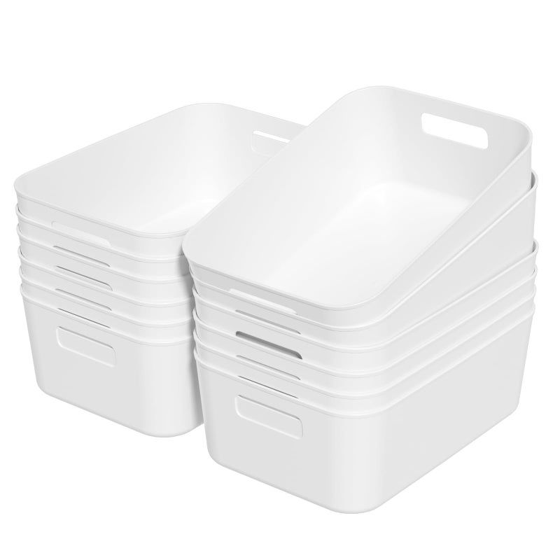 Quickquick 12 Packs Plastic Pantry Organizing Bins, Small Open Storage Bin, White - Image 2
