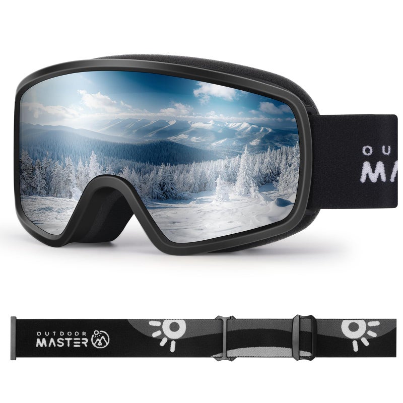 OutdoorMaster Kids Ski Goggles OTG Snowboard Goggles with 100% UV Protection Kids Snow Goggles for Boys Girls Toddler(BlackFrame Vlt 12.2%+Silver Lens) - Image 1