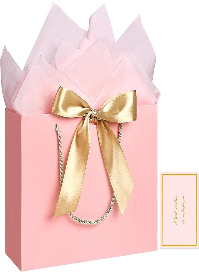 YoungTree Medium Pink Mothers Day Gift Bag with Ribbon and Greeting Card 2 Tissue Papers, Mothers Day Bag,Birthday Gift Bag with Handles,Present Bags for Mother's Day Wedding Engagement Party Supplies - Image 1
