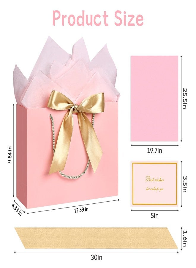YoungTree Medium Pink Mothers Day Gift Bag with Ribbon and Greeting Card 2 Tissue Papers, Mothers Day Bag,Birthday Gift Bag with Handles,Present Bags for Mother's Day Wedding Engagement Party Supplies - Image 3