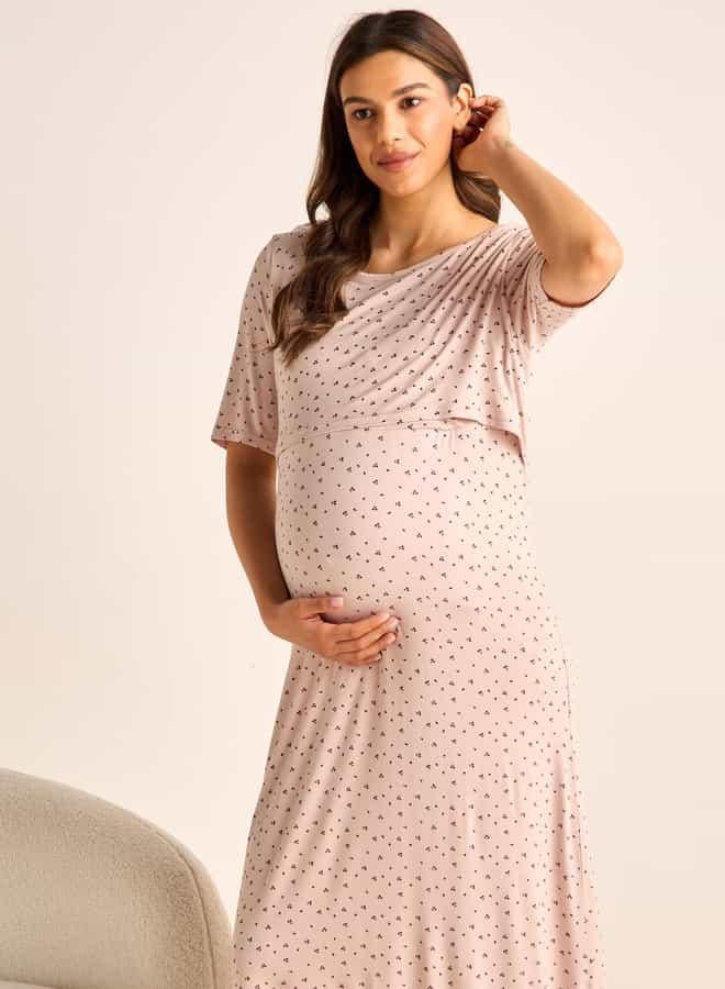 Splash FAV Printed Maternity Night Dress with Round Neck and Short Sleeves - Image 4