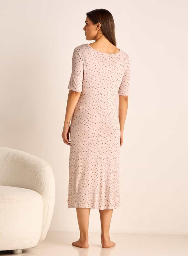 Splash FAV Printed Maternity Night Dress with Round Neck and Short Sleeves - Image 3