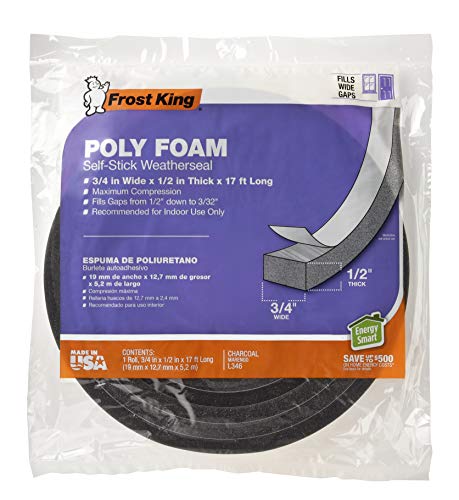 Frost King L346 Self-Adhesive Open Cell Tape, 17 Ft L X 3/4 in W 1/2 in T, Polyfoam, Charcoal - Image 4