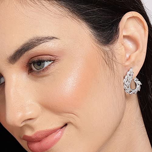SOHI Silver Plated Stud Earrings for Women, Rhinestone Stud earring for Women, Lightweight Indo Western Ear Studs with Push Closure Crystal Alloy Tops Earring for Girls - Image 2