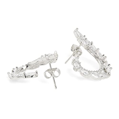 SOHI Silver Plated Stud Earrings for Women, Rhinestone Stud earring for Women, Lightweight Indo Western Ear Studs with Push Closure Crystal Alloy Tops Earring for Girls - Image 3