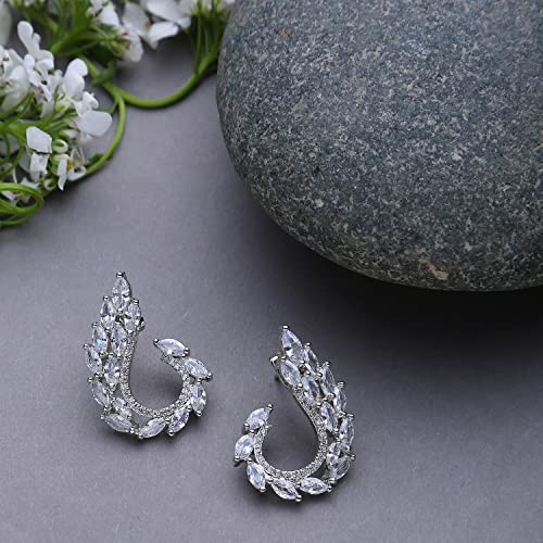 SOHI Silver Plated Stud Earrings for Women, Rhinestone Stud earring for Women, Lightweight Indo Western Ear Studs with Push Closure Crystal Alloy Tops Earring for Girls - Image 4