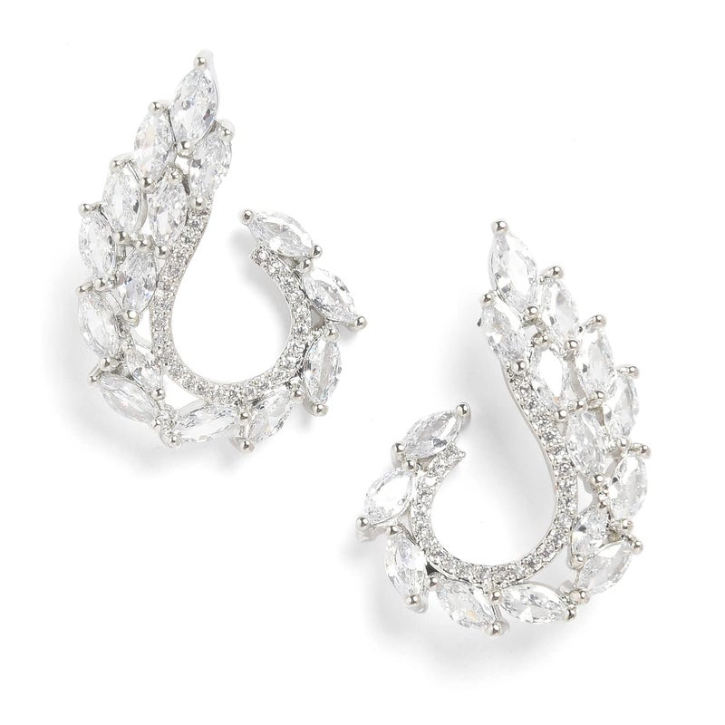SOHI Silver Plated Stud Earrings for Women, Rhinestone Stud earring for Women, Lightweight Indo Western Ear Studs with Push Closure Crystal Alloy Tops Earring for Girls - Image 5