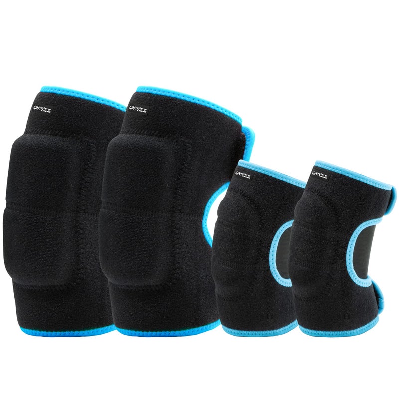 ONTYZZ Kids Soft Knee Pads and Thickened SBR elbow pads Adjustable Knee and Elbow Pads Protective Suit Gear for Cycling Volleyball Skateboarding Soccer Hockey Blue/S