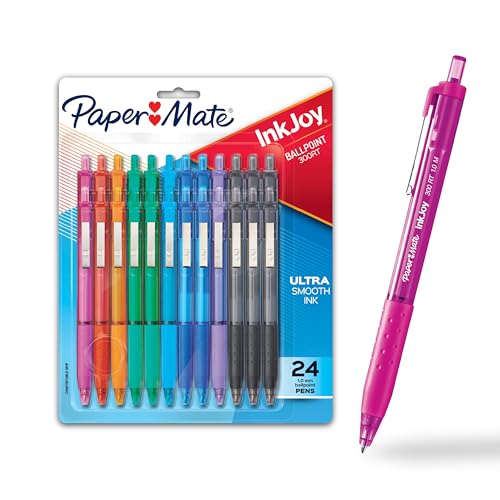 Paper Mate أقلام حبر جاف قابلة للسحب من بيبر ميت إنك جوي 300RT بسن متوسط 10 ألوان حبر 24 عبوة (1951398) - Image 4
