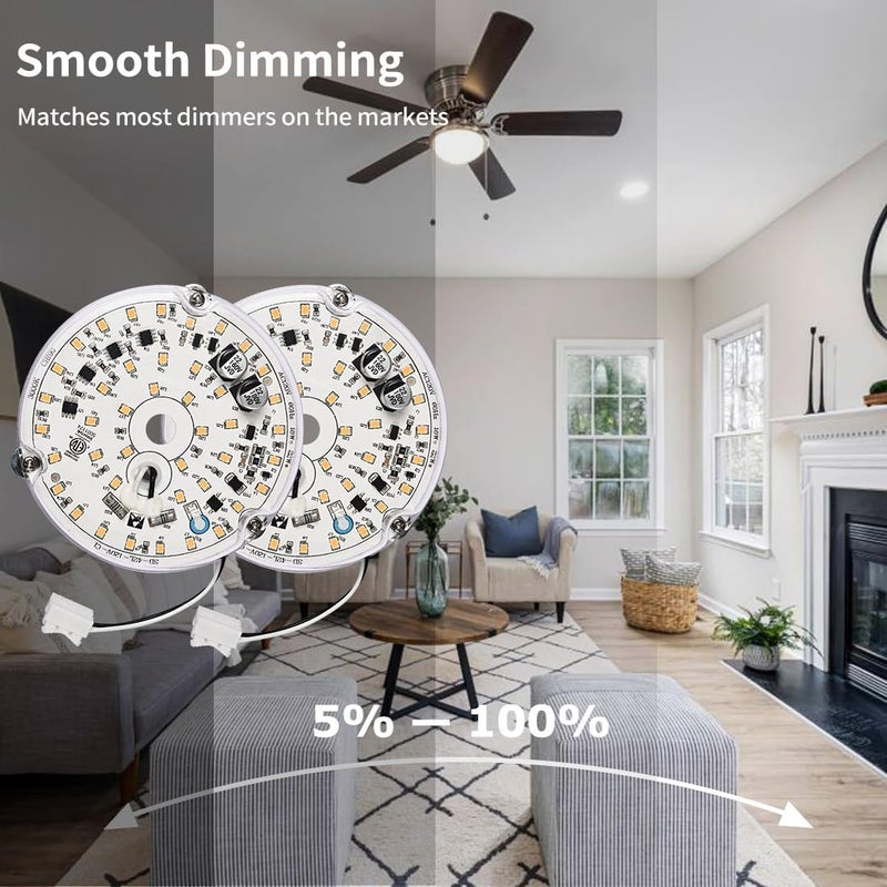Replaceable LED Ceiling/Wall Light Fan Kit (18W, 120V, 4000K), White 2PCS - Image 5