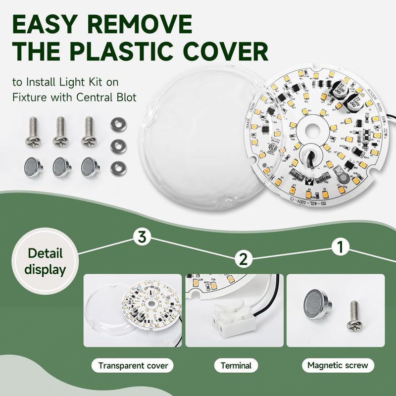 Replaceable LED Ceiling/Wall Light Fan Kit (18W, 120V, 4000K), White 2PCS - Image 4