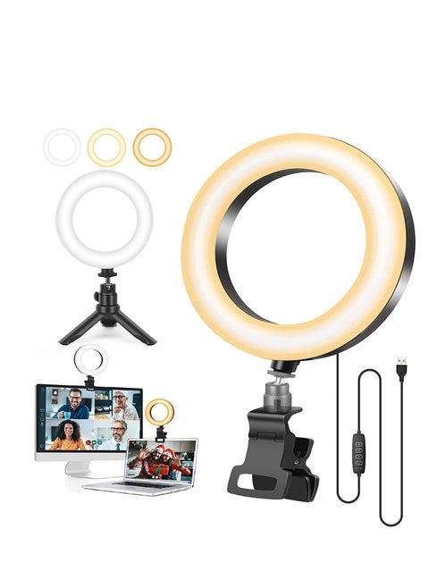 LED Ring Light with Tripod Stand & Phone Holder for Live Streaming & YouTube Video, Dimmable Desk Makeup Ring Light for Photography, Shooting with 3 Light Modes & 10 Brightness Level (5 inch)