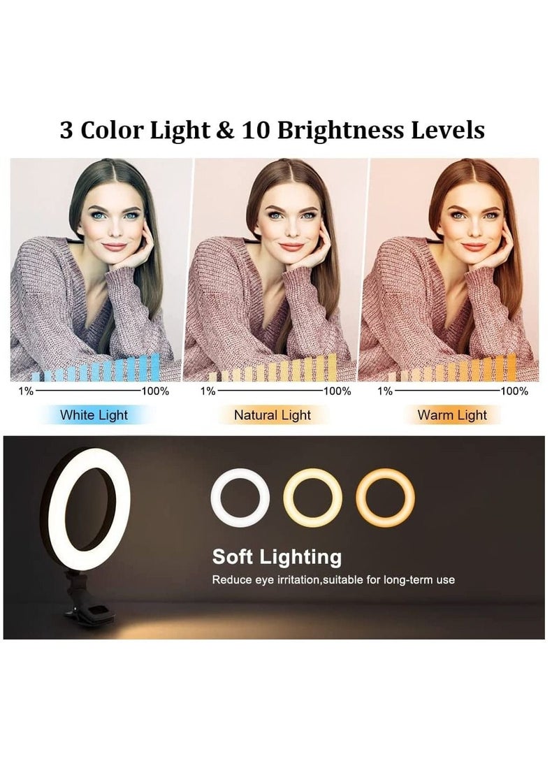 LED Ring Light with Tripod Stand & Phone Holder for Live Streaming & YouTube Video, Dimmable Desk Makeup Ring Light for Photography, Shooting with 3 Light Modes & 10 Brightness Level (5 inch)