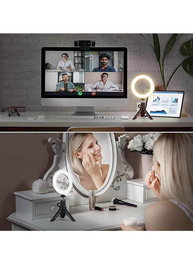 LED Ring Light with Tripod Stand & Phone Holder for Live Streaming & YouTube Video, Dimmable Desk Makeup Ring Light for Photography, Shooting with 3 Light Modes & 10 Brightness Level (5 inch)